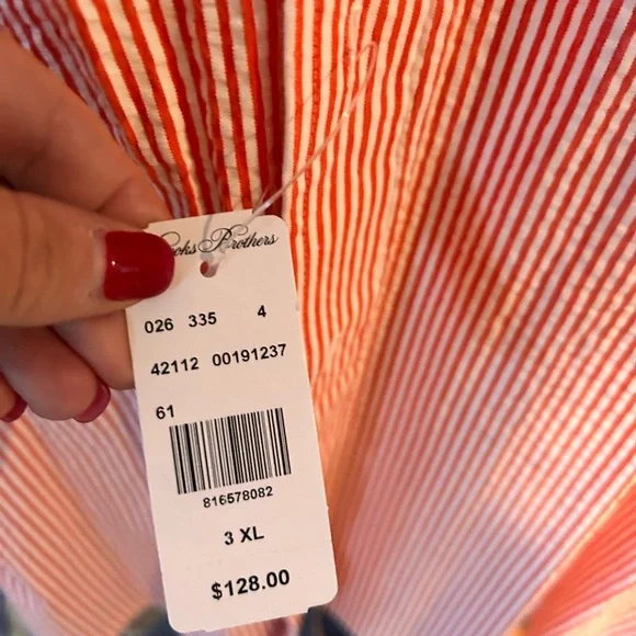 NWT Brooks Brothers Red and white Striped Men's seersucker Shirt - Picture 3 of 5